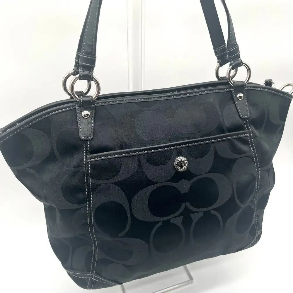 COACH Leah Signature Turnlock Satchel, Black